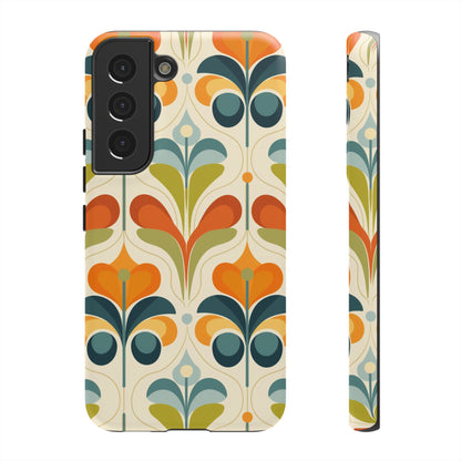 Mid Century Modern Scandinavian Floral, Orange Blue Green Tough Phone Case