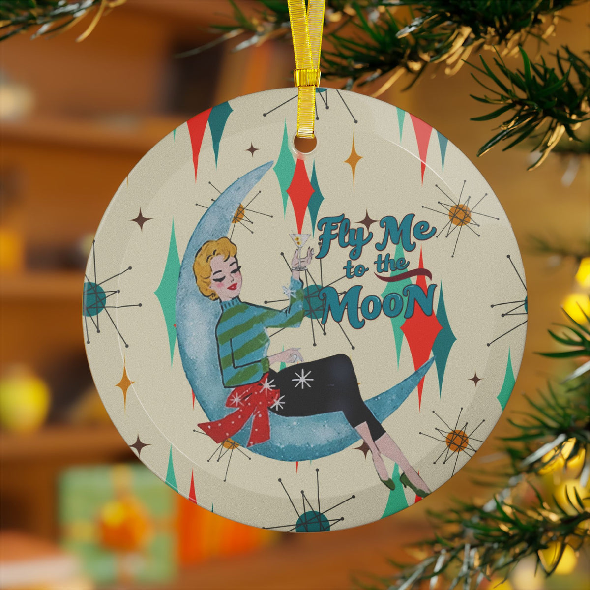 Mid Century Modern Christmas Vintage Glass Ornaments - 'Fly Me to the Moon' Holiday Decor - Mid Century Modern Gal