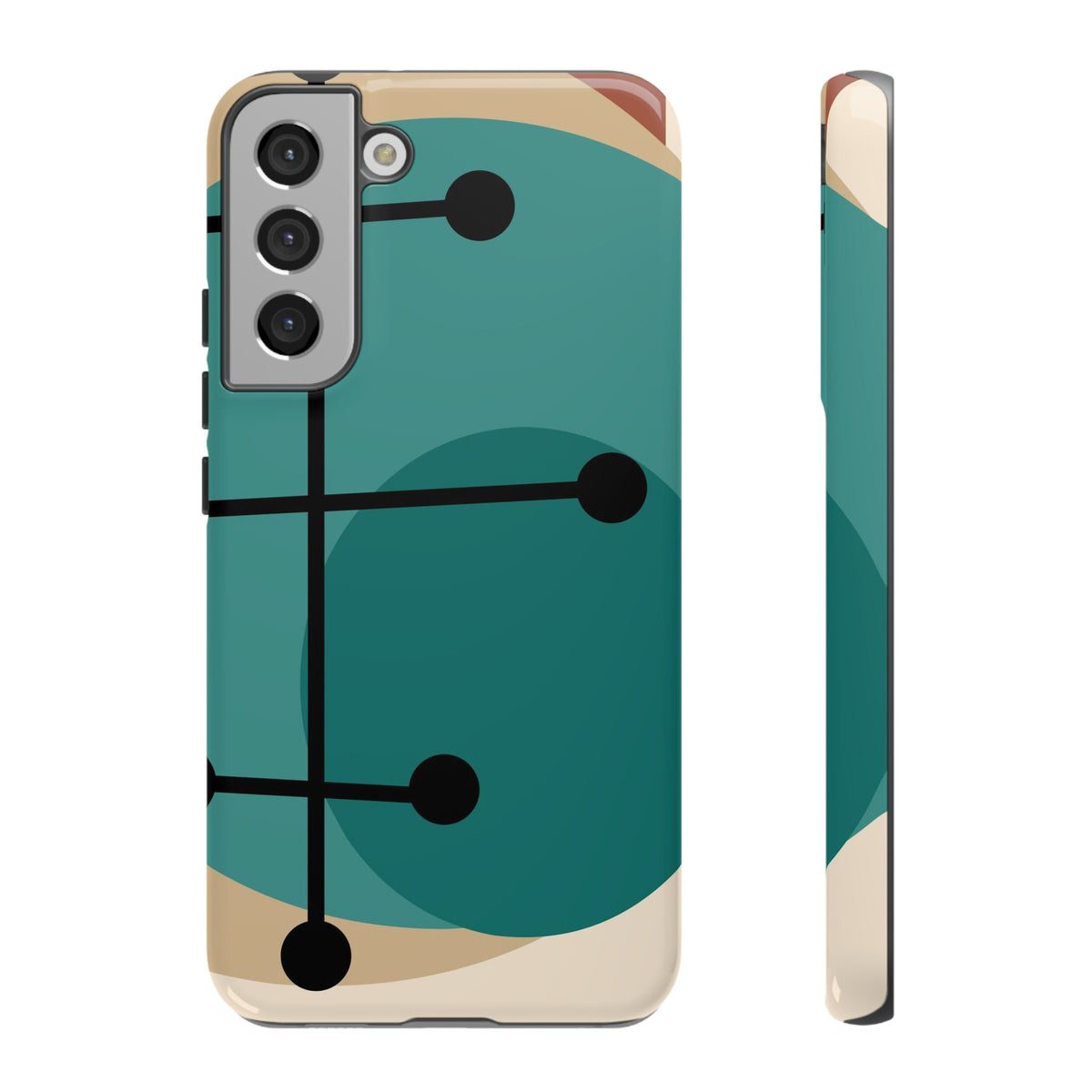 Mid Century Mod, Geometric, Retro Beige Teal Blue, Smart Phones Tough Phone Cases