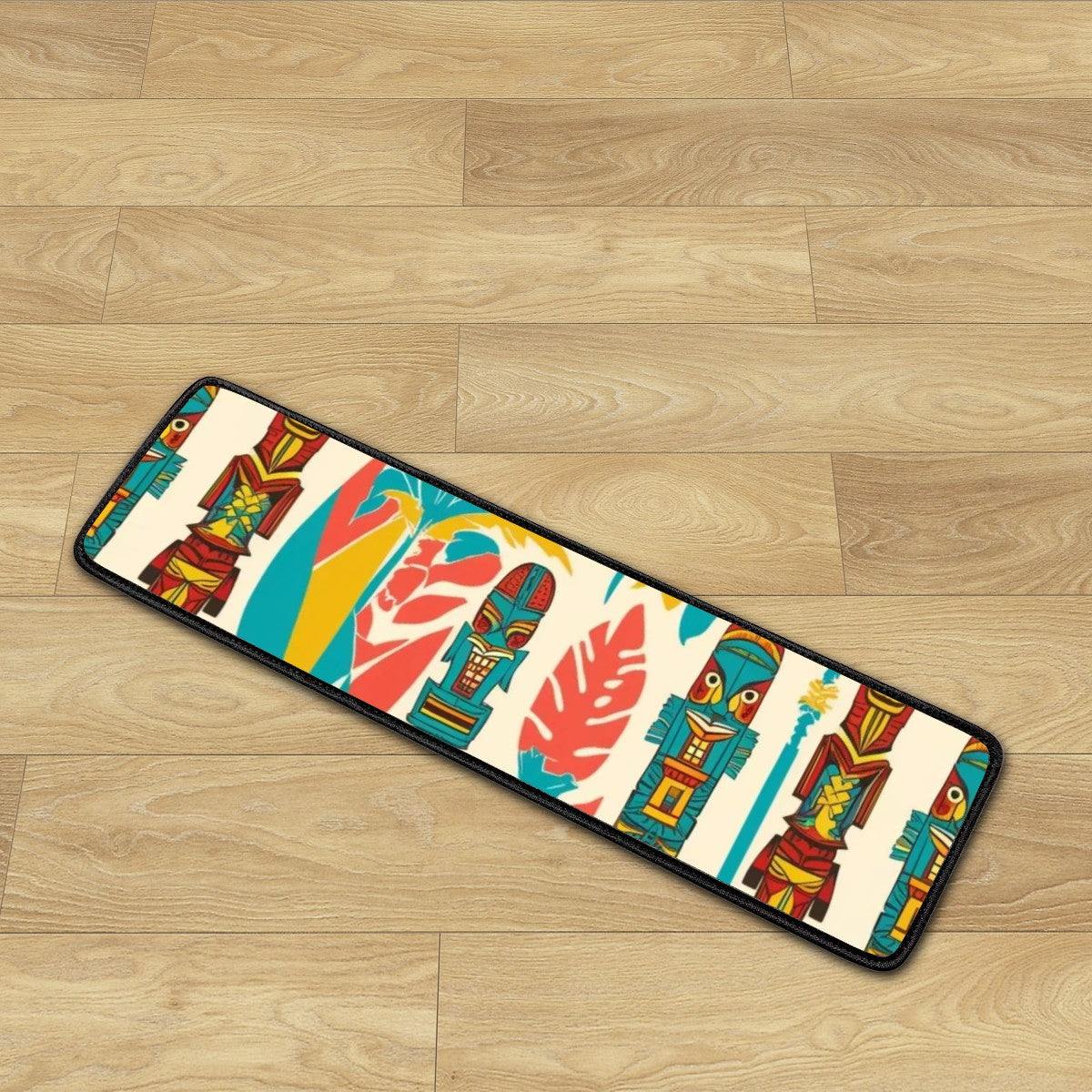 Mid Century Modern Tiki Idols, Coral, Teal Brown Mid Mod Retro Non Slip Carpet for Stairs Treads - Mid Century Modern Gal