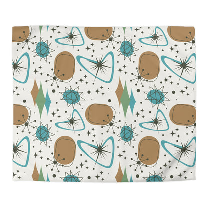 Mid Century Modern Franciscan Starburst Camel Brown, Beige Teal Starburst Retro-Modern  Duvet Cover - Mid Century Modern Gal