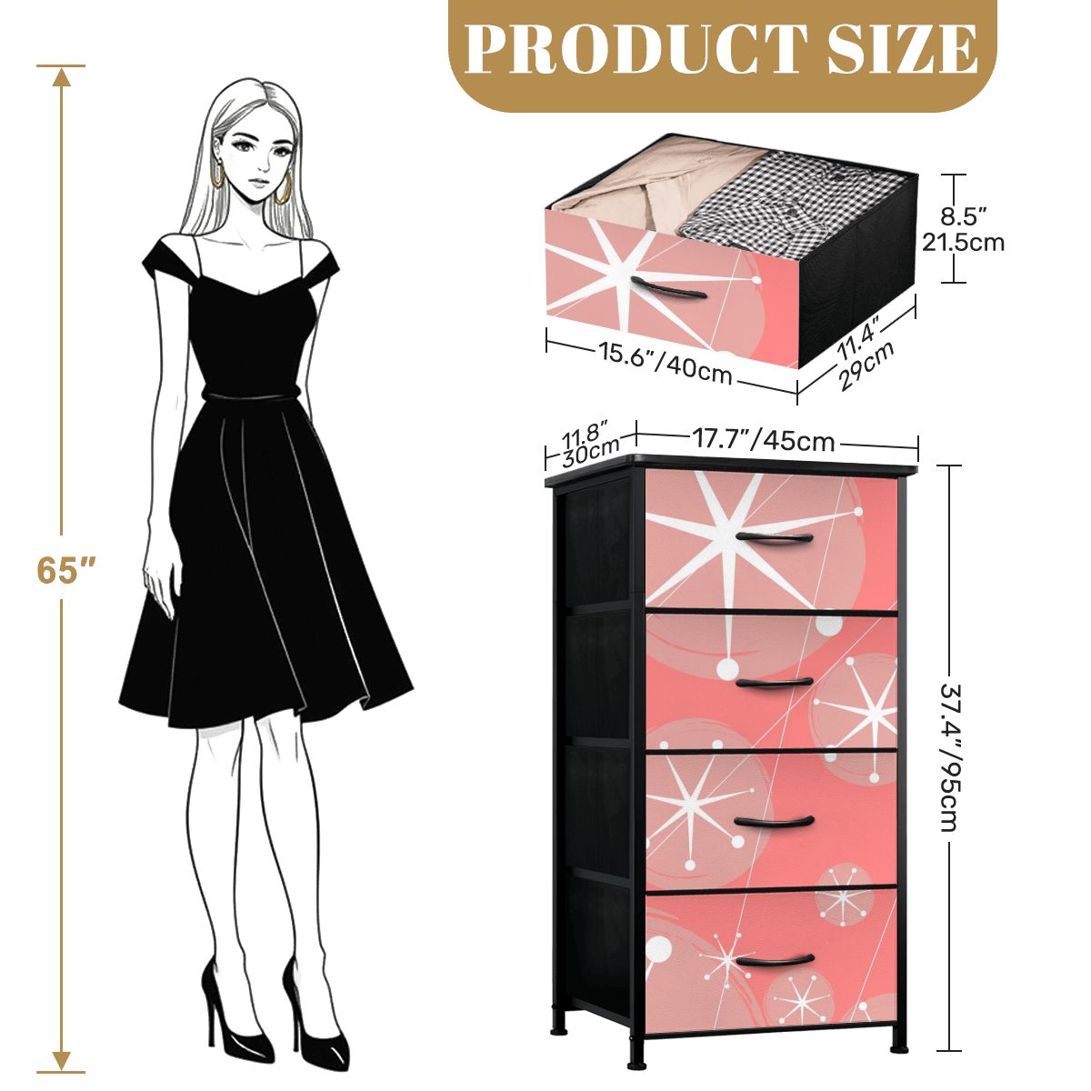 Atomic 50s Pink, Starburst Mid Century Modern 4-Drawer Dresser - Mid Century Modern Gal