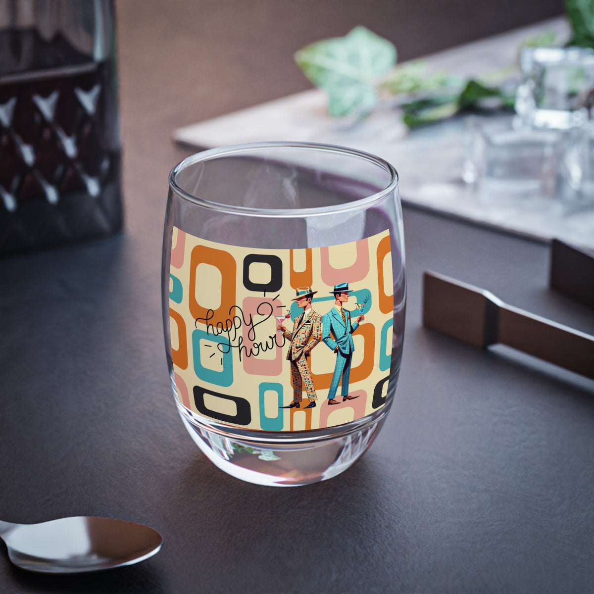 Mid Century Mod Men, Gay Pride Retro Barware Whiskey Glass - Mid Century Modern Gal