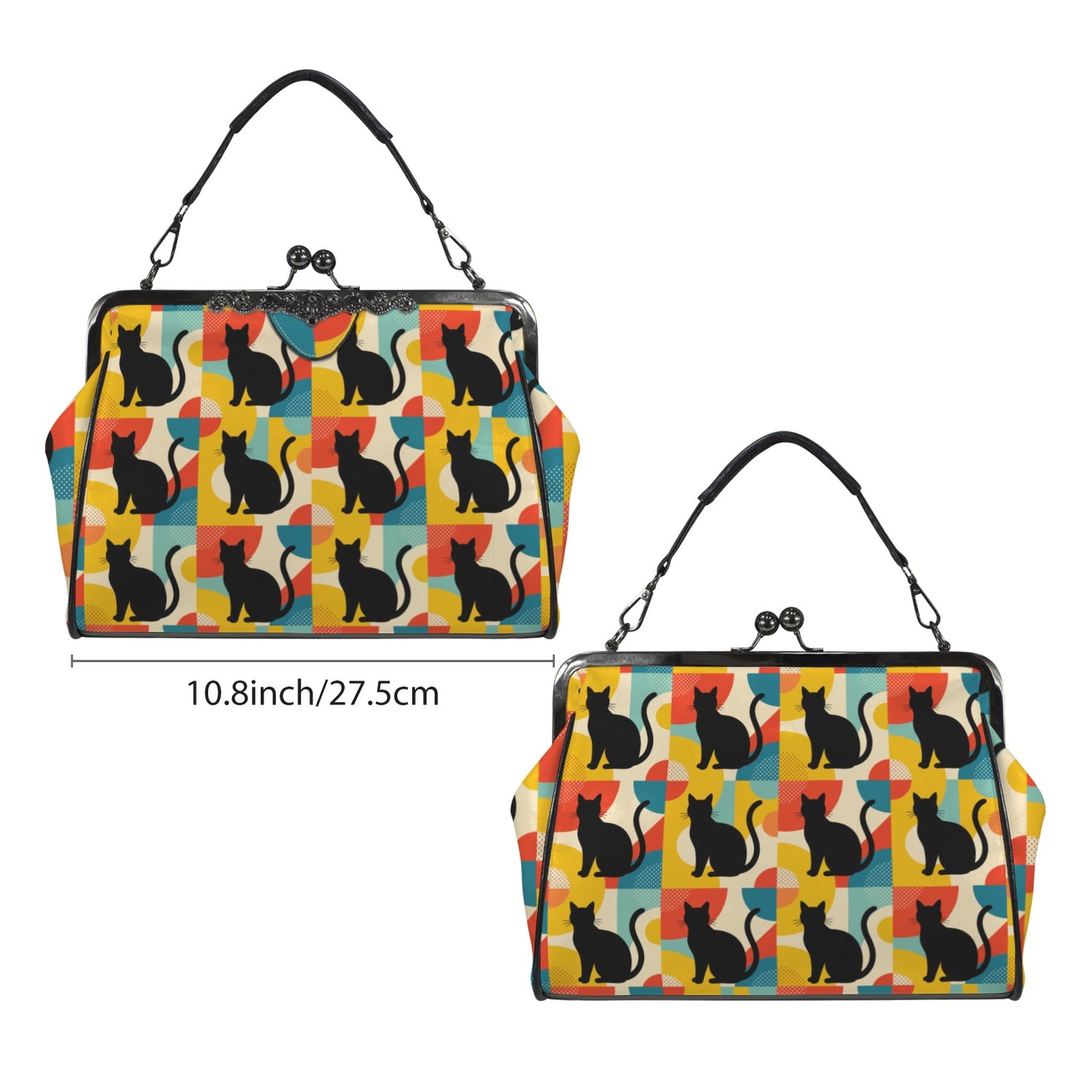 Pop Art Black Atomic Cats Kisslock Crossbody Purse