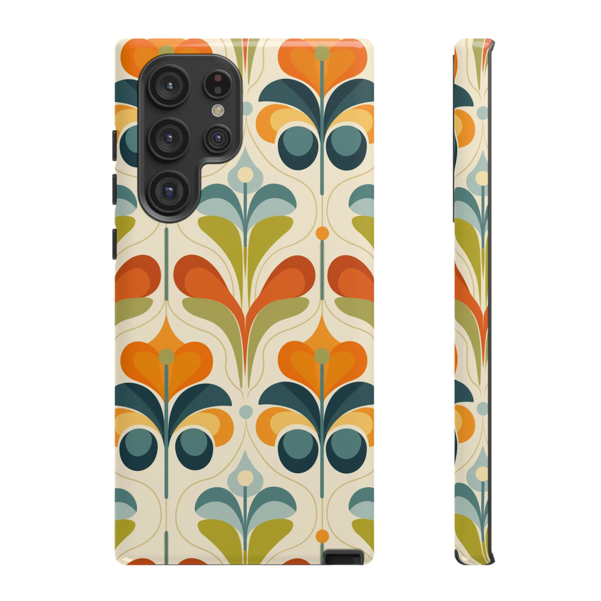 Mid Century Modern Scandinavian Floral, Orange Blue Green Tough Phone Case