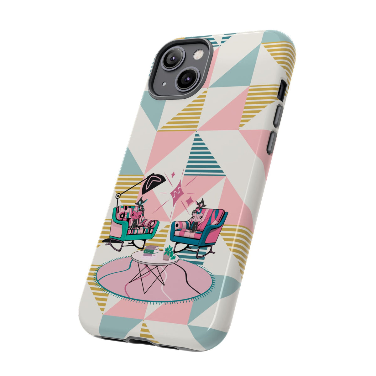 Atomic Cats Reading, Book Talk, Book Lover, Retro Chic Phone Case with Retro Vibe - Cozy Living Room Design