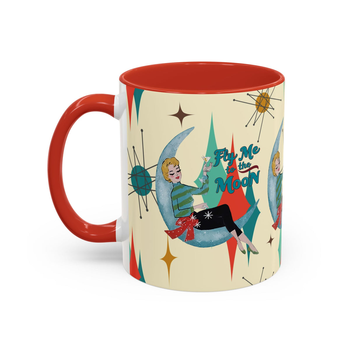 Mid Century Modern Retro Christmas Mug,  'Fly Me to the Moon' Accent Coffee Mug - Vintage Vibe for Coffee Lovers - Mid Century Modern Gal