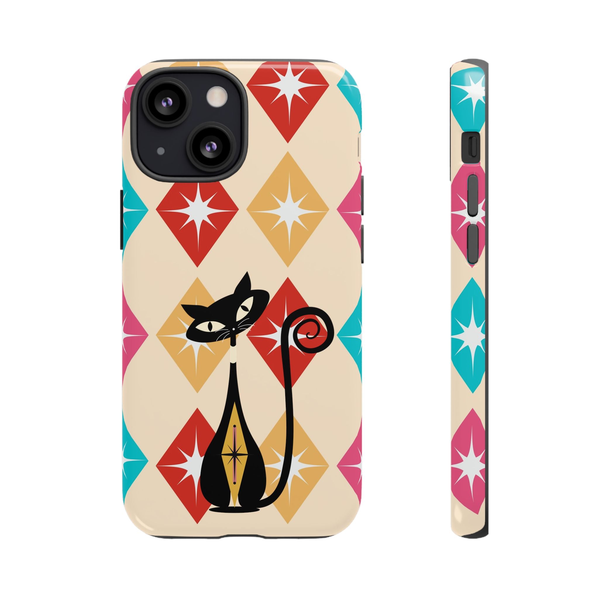 Mid Century Modern Atomic Cat, Atomic 50s Diamonds Retro Phone Tough Cases