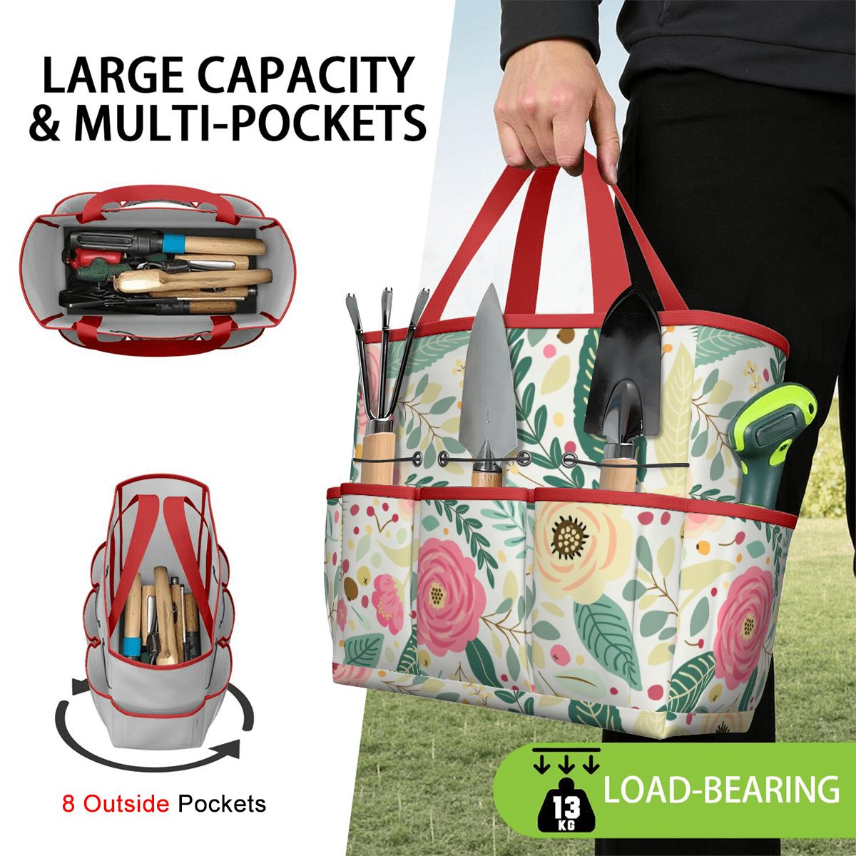 Floral Pink Mid Century Modern Garden Tool Bag