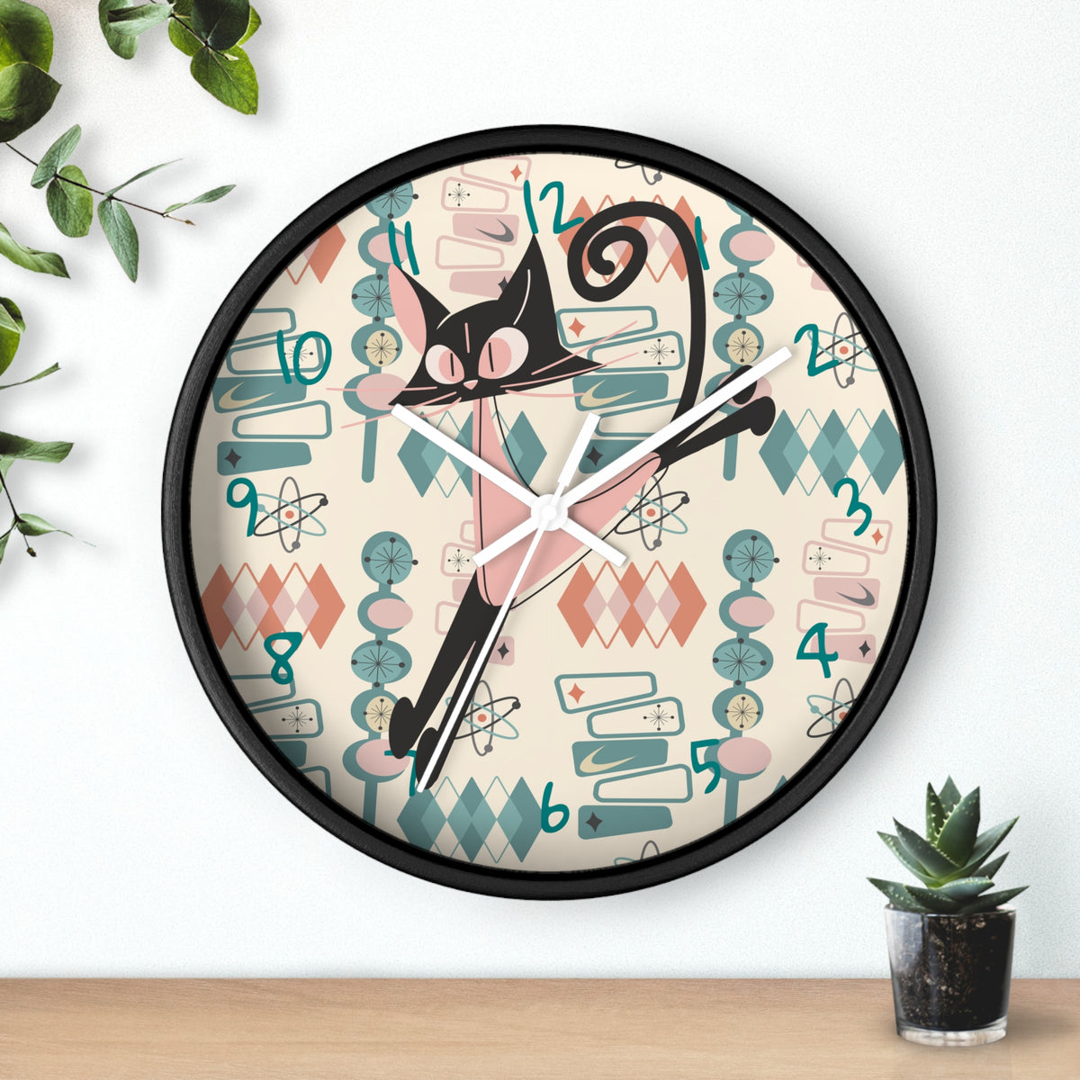 Atomic Cat Wall Clock, Mid Century Modern Kitschy Kitchen, Bedroom Livingroom Clocks - Mid Century Modern Gal