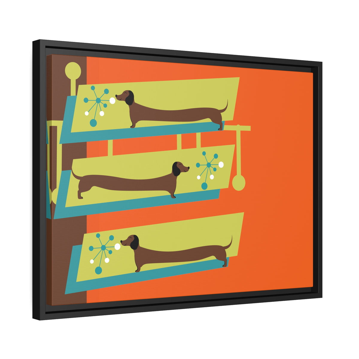 Mid Mod Doxie Dog MCM Wall Art, Orange, Green Teal, Mid Century Modern Wall Art - Mid Century Modern Gal