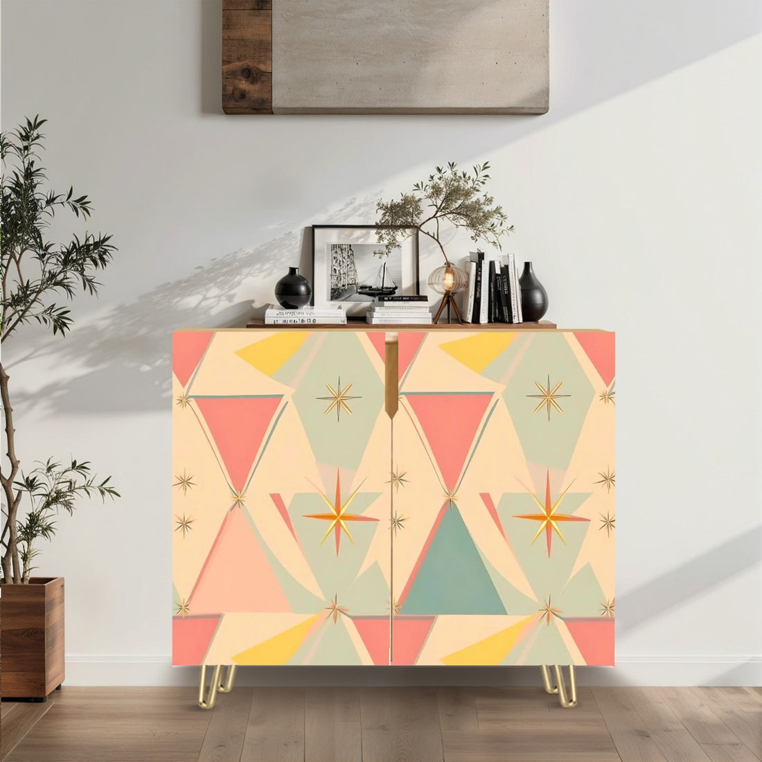 Atomic Franciscan Diamond 50s Vintage Pattern Mid Century Modern Wooden Storage Cabinet - Mid Century Modern Gal