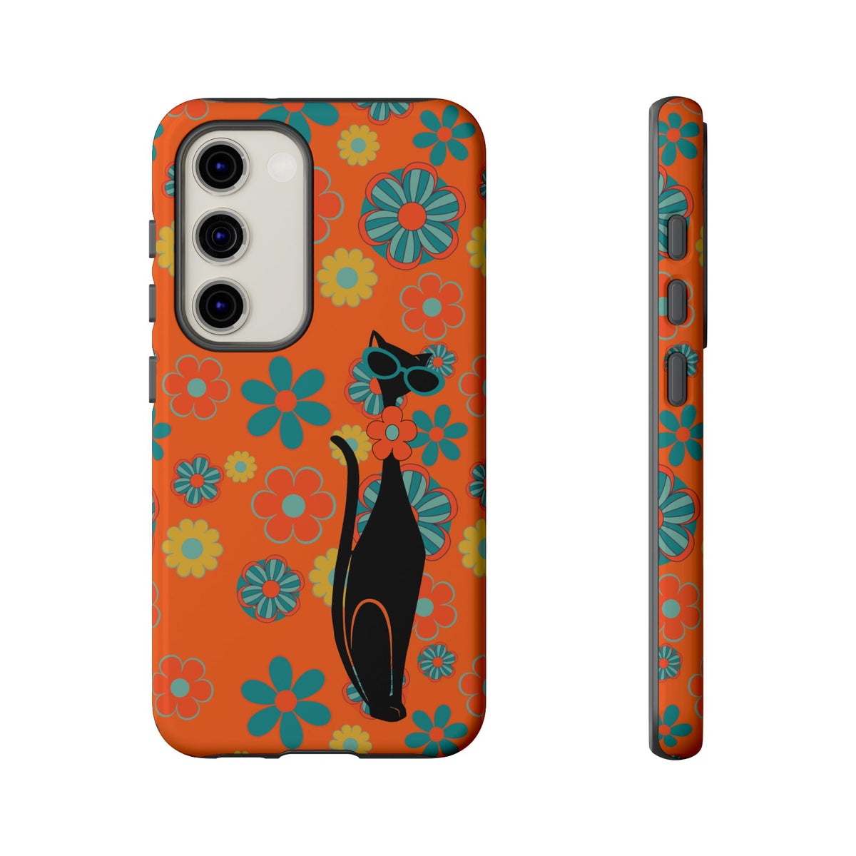 Flower Power, Retro Groovy Atomic Cat, Hipster Style Orange Samsung Galaxy and Google Pixel Tough Cases - Mid Century Modern Gal