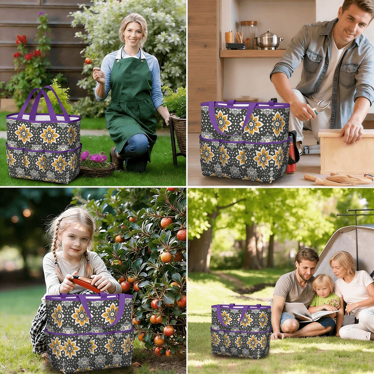 Floral Bohemian Retro Gray Yellow Modern Garden Tool Bag