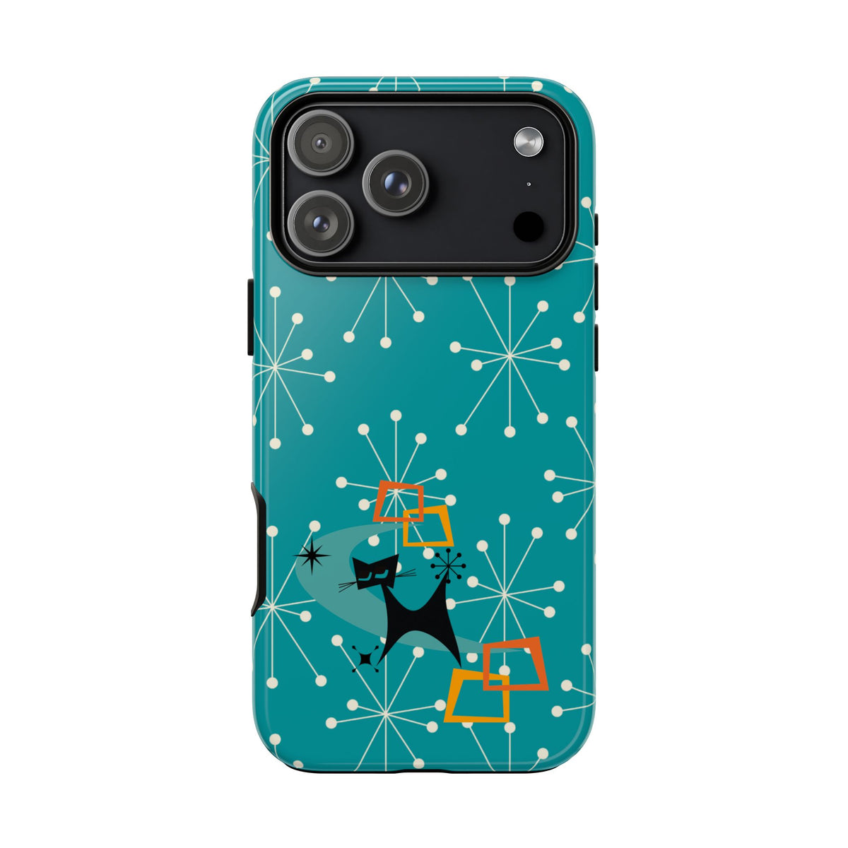 Atomic Space Cat, Starburst Blue, Retro Groovy Smart Phone Tough Phone Cases