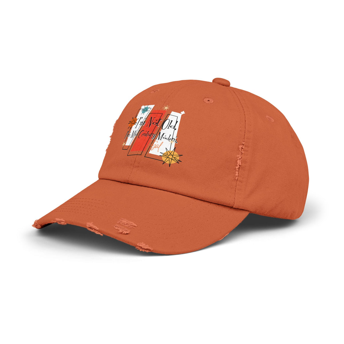 I'm Not Old, I'm Mid Century Modern ® Distressed Retro Mod Distressed Cap - Mid Century Modern Gal