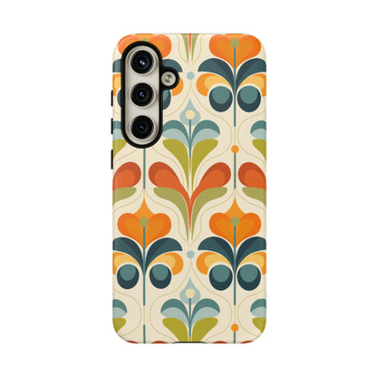 Mid Century Modern Scandinavian Floral, Orange Blue Green Tough Phone Case