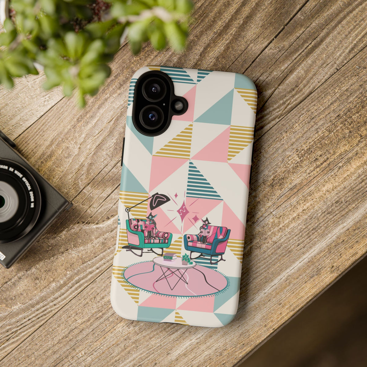 Atomic Cats Reading, Book Talk, Book Lover, Retro Chic Phone Case with Retro Vibe - Cozy Living Room Design