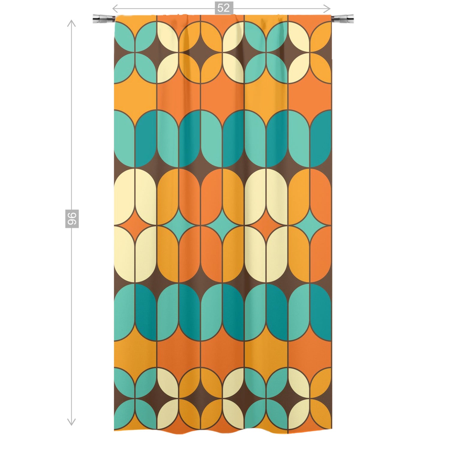 Mid Century Modern Curtain, Orange, Teal, Geometric Retro Design Single Panel - Mid Century Modern Gal