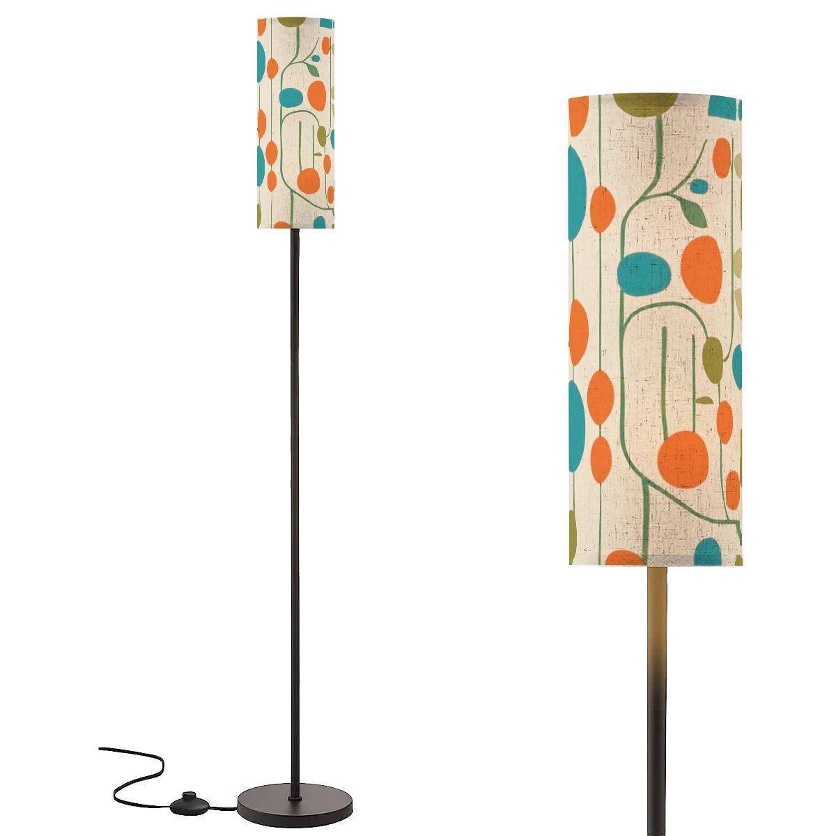 Mid Century Modern Danish Orange Teal Geometric Slim Floor Lamp - Mid Century Modern Gal