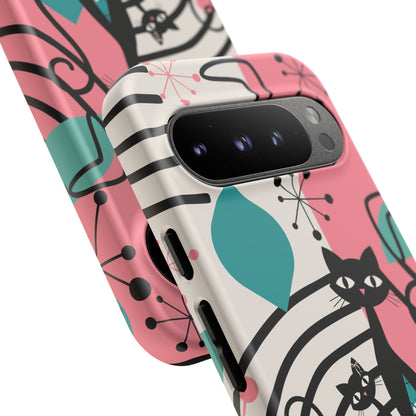 Mid Mod Atomic Cat Boomerang Starburst, Pink, Black Kitschy Stylish Cat Phone Case: Modern Design for Cat Lovers