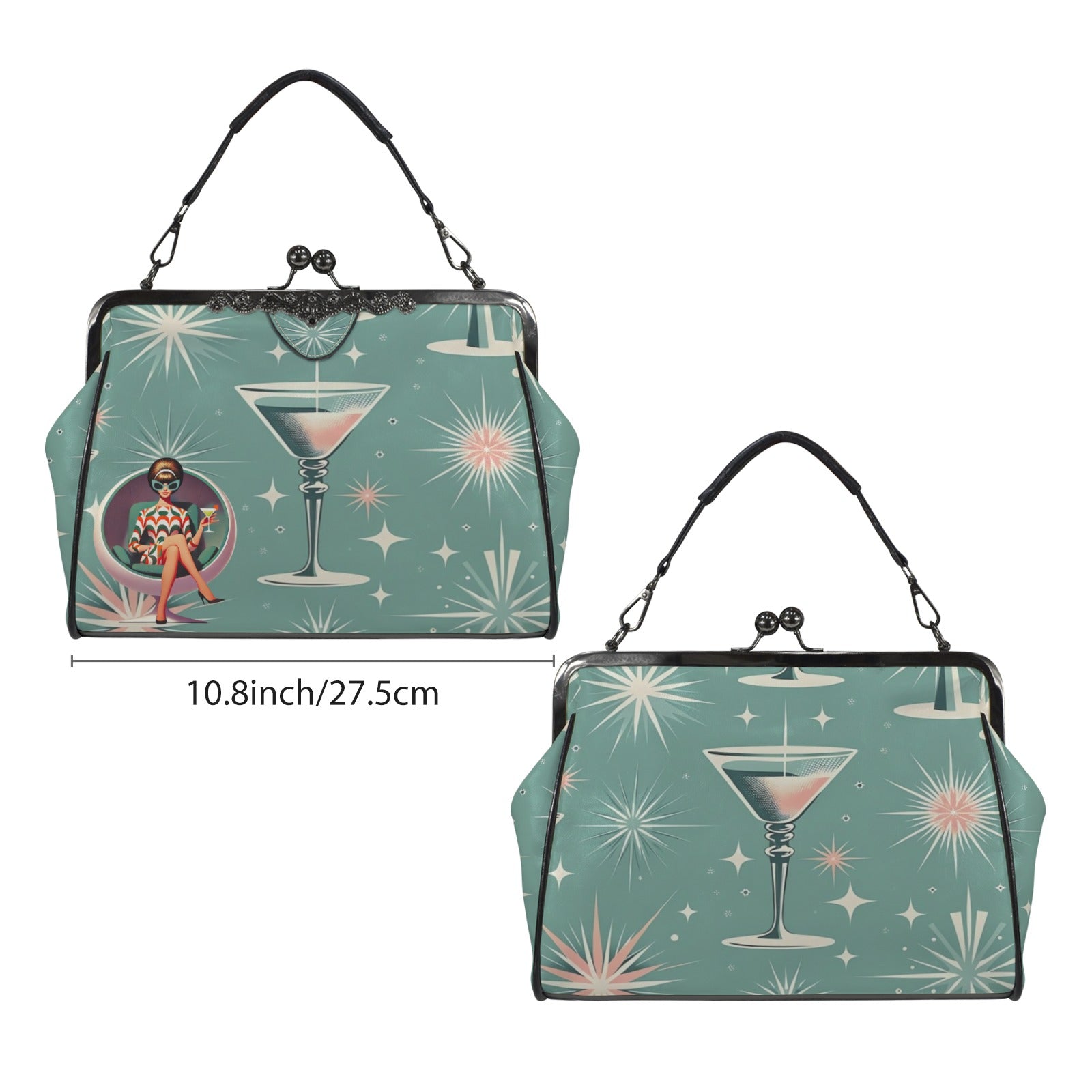 Mid Century Modern Gal, Mod 50s Atomic Martini Retro Kitschy Kisslock Crossbody Purse - Mid Century Modern Gal