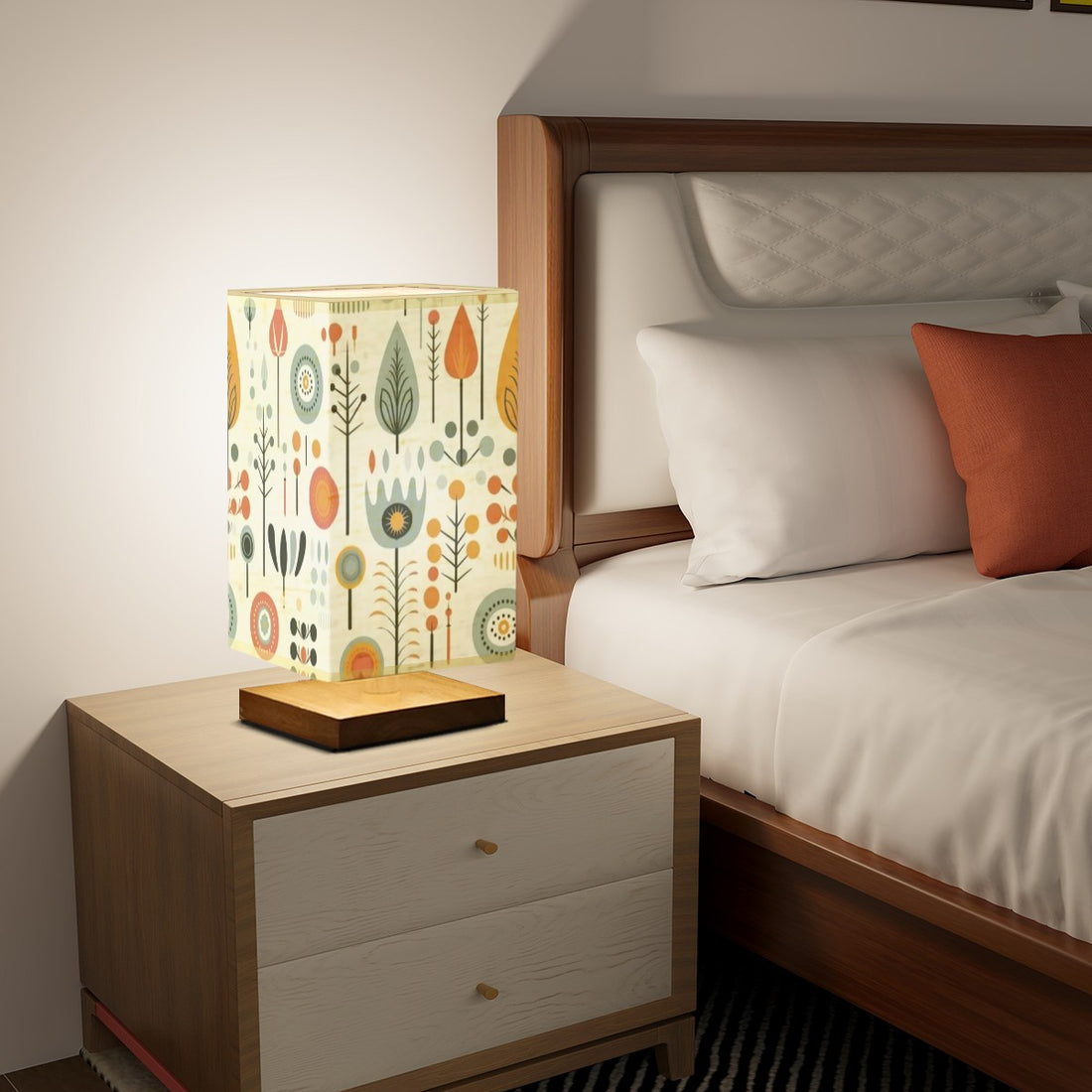 Scandinavian Floral Designed MCM Square Table Lamp