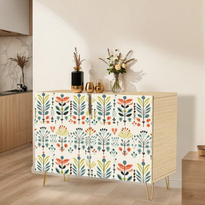 Modern Danish Scandinavian Floral Designed Wooden Storage Cabinet - Mid Century Modern Gal