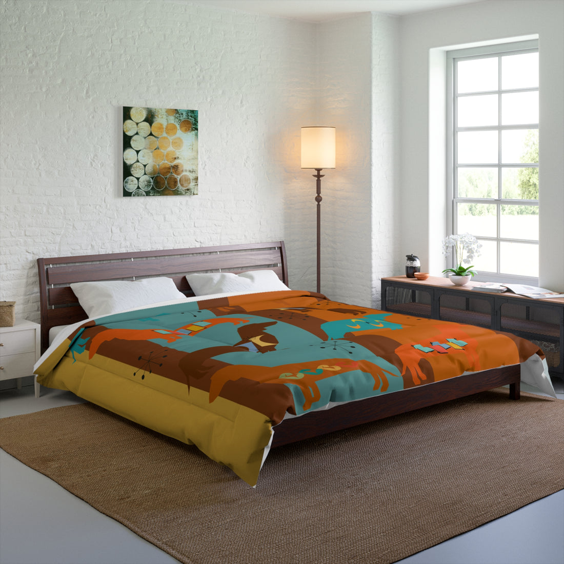 Dachshund Doxie Dog Mid Century Modern Retro Lightweight Comforter - Mid Century Modern Gal