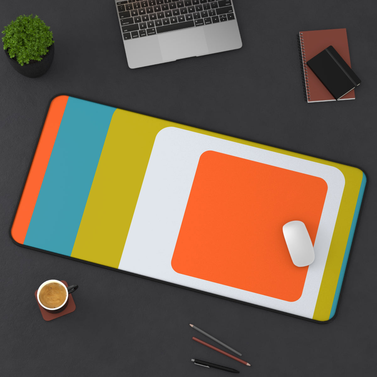 Hipster 70's Modern Retro Green, Orange, White, Teal Blue MCM Home Decor Desk Mat - Mid Century Modern Gal