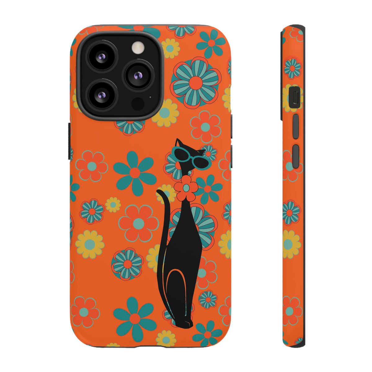 Flower Power, Retro Groovy Atomic Cat, Hipster Style Orange Samsung Galaxy and Google Pixel Tough Cases - Mid Century Modern Gal