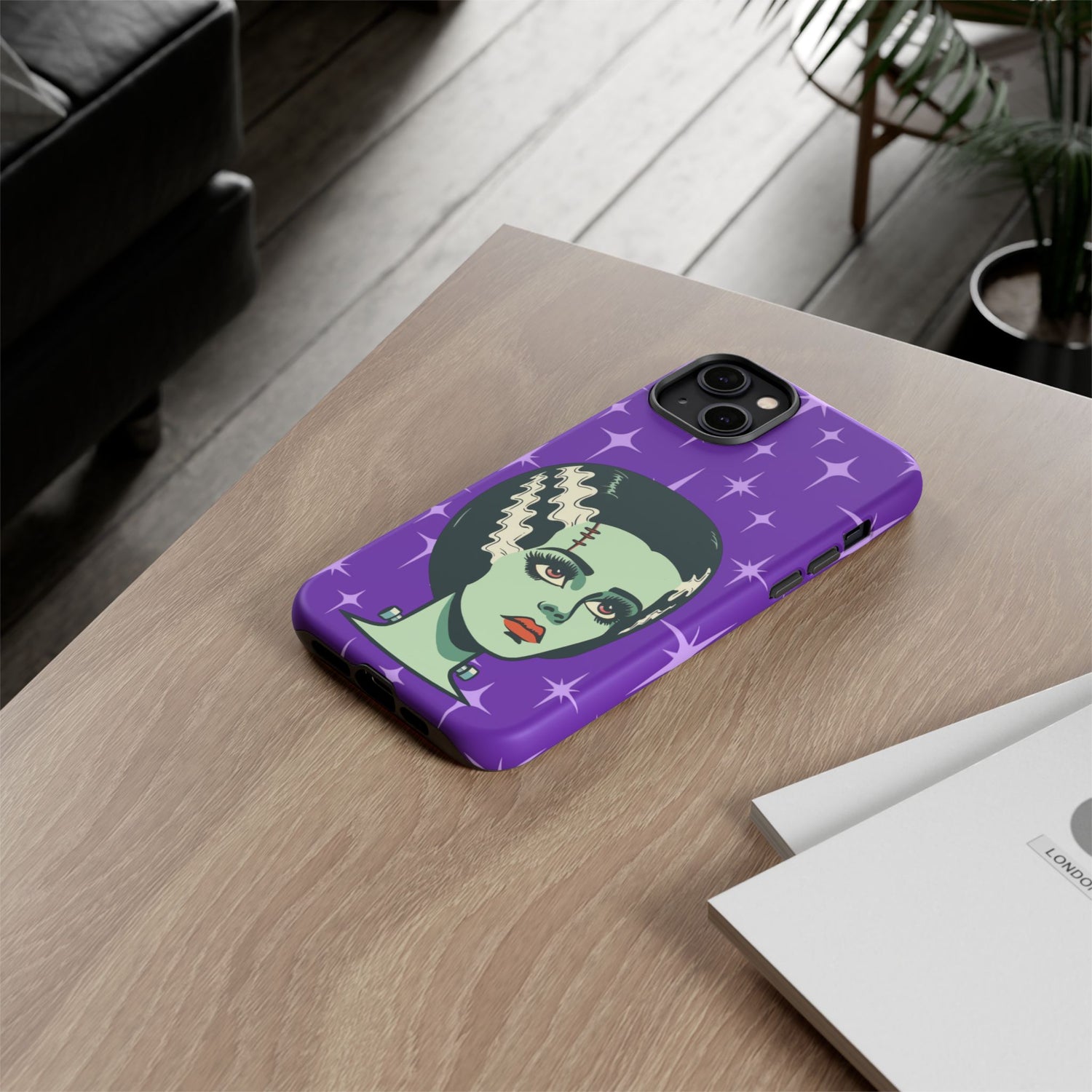 Bride of Frankenstein Retro Mid Mod Horror Buff Purple Halloween Tough Phone Case