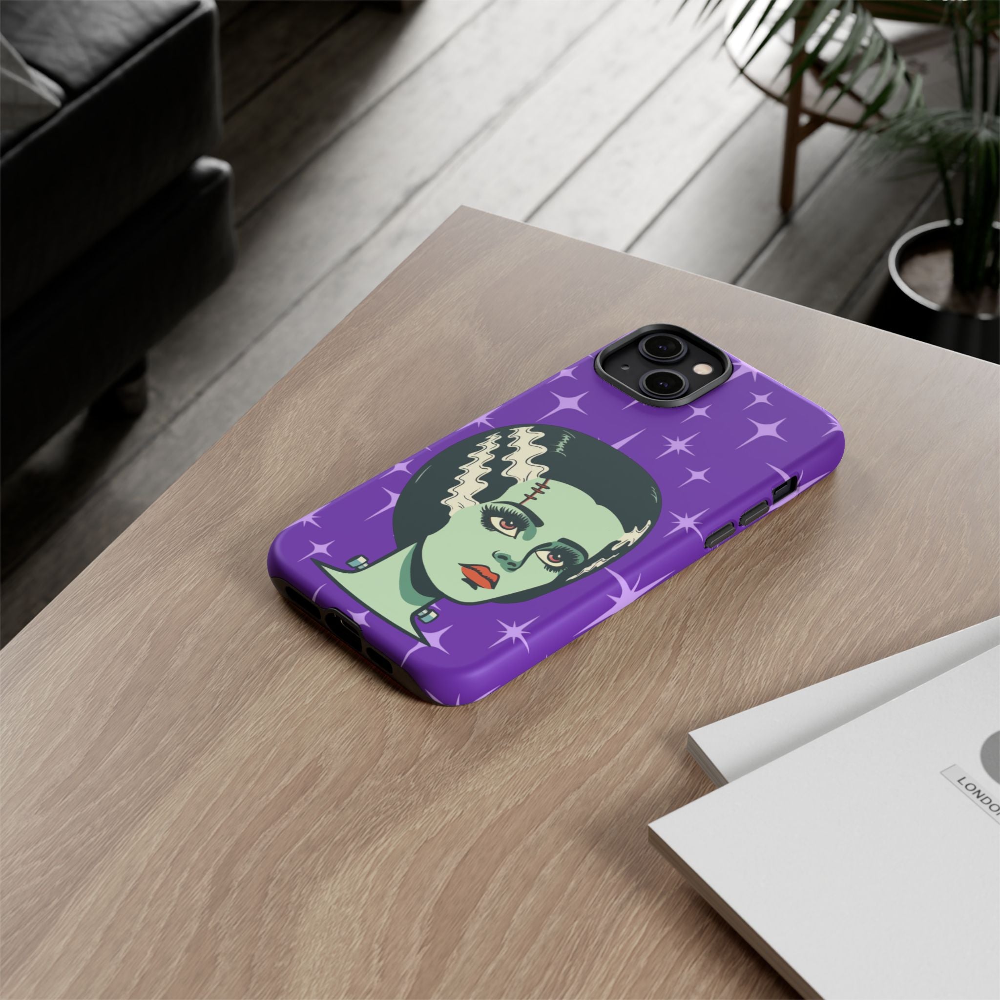 Bride of Frankenstein Retro Mid Mod Horror Buff Purple Halloween Tough Phone Case