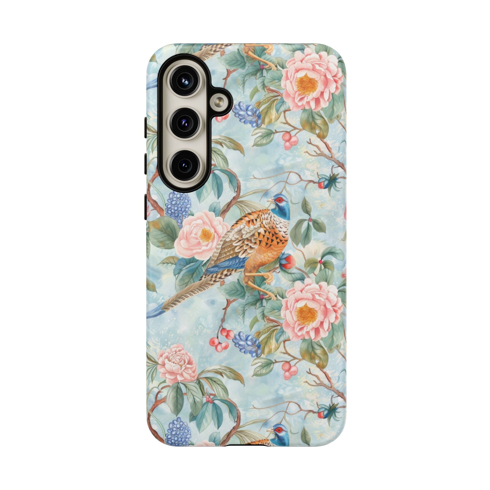 Chinoiserie Designed Floral Pheasant Phone Case with Bird Design