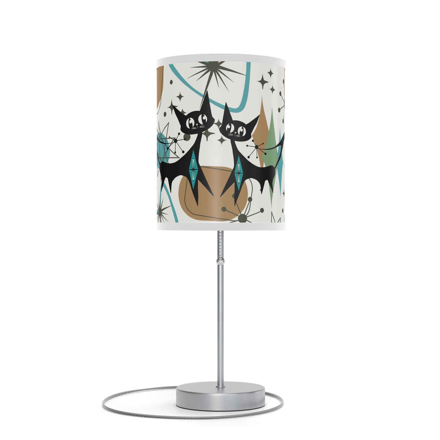 Mid Century Modern Table Lamp, Atomic Kitschy Cats, Starbursts Boomerang Themed Table Lamp - Mid Century Modern Gal