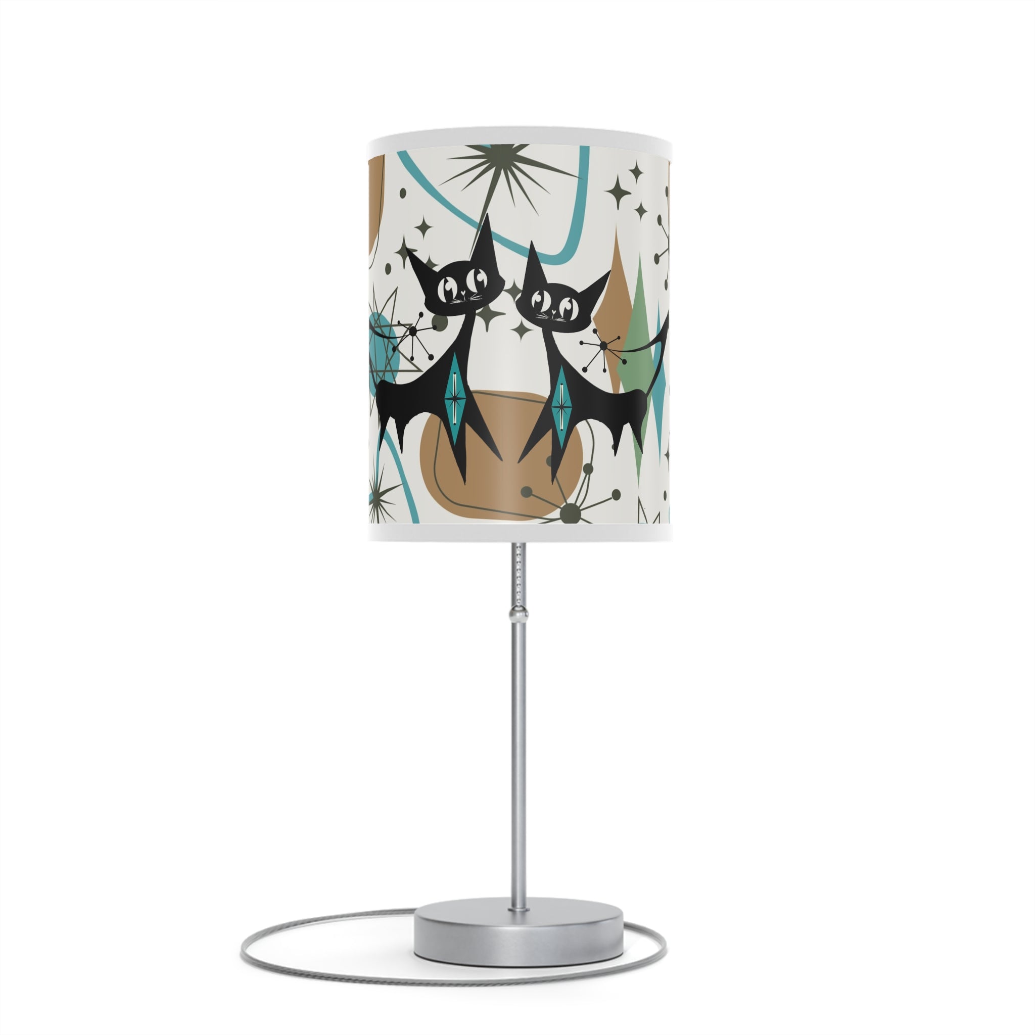 Mid Century Modern Table Lamp, Atomic Kitschy Cats, Starbursts Boomerang Themed Table Lamp - Mid Century Modern Gal