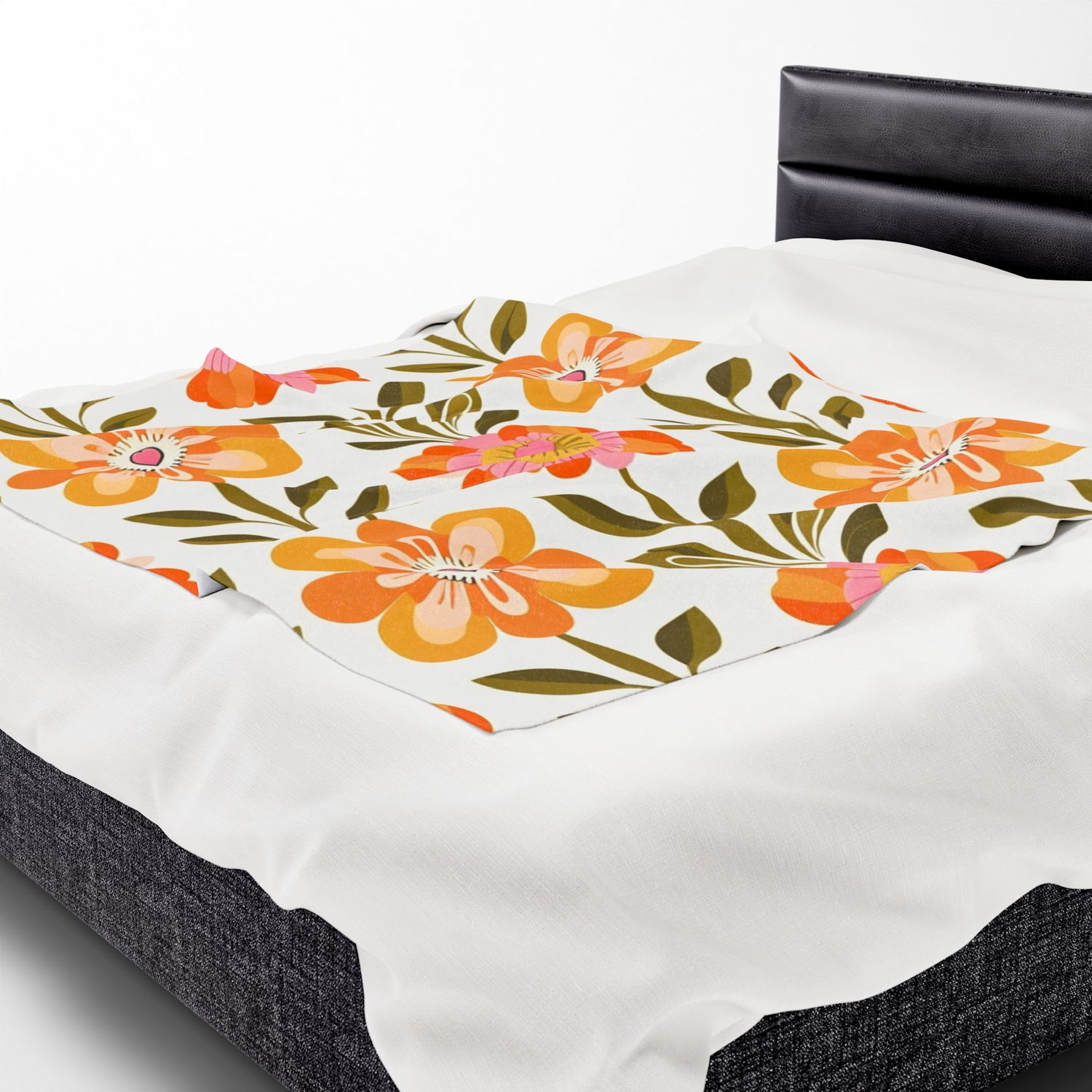 Scandinavian Mid Century Modern Floral Velveteen Plush Blanket - Cozy, Soft Throw for Home Decor &amp; Gift Giving - Mid Century Modern Gal