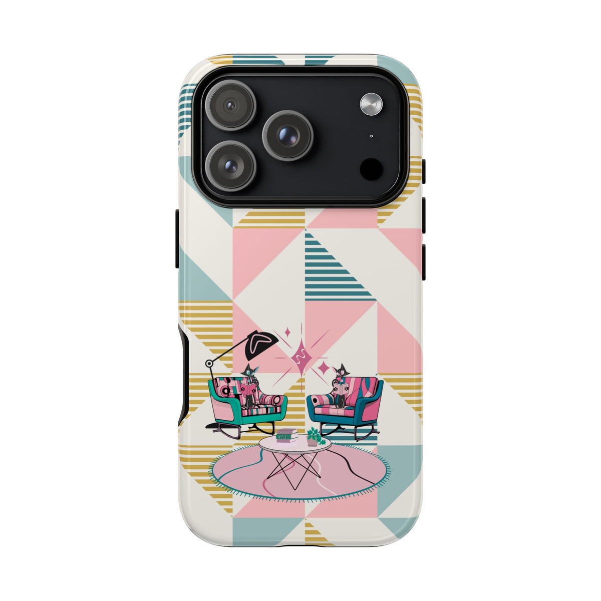 Atomic Cats Reading, Book Talk, Book Lover, Retro Chic Phone Case with Retro Vibe - Cozy Living Room Design