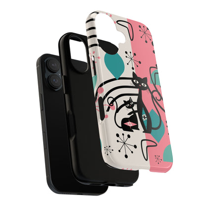 Mid Mod Atomic Cat Boomerang Starburst, Pink, Black Kitschy Stylish Cat Phone Case: Modern Design for Cat Lovers