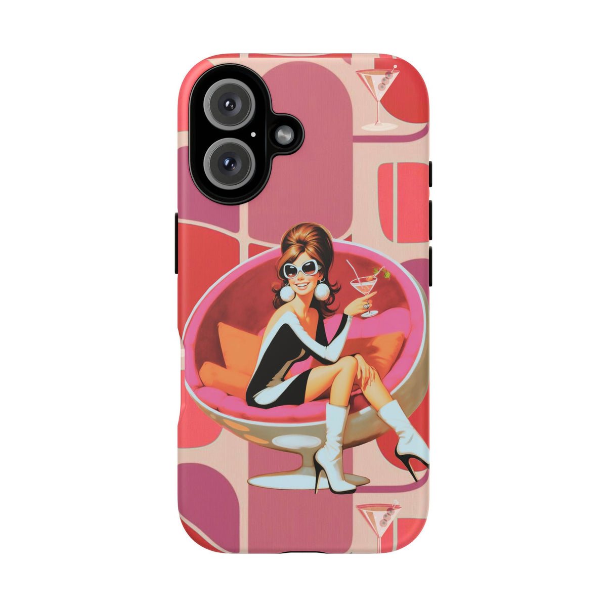 Mid Mod 60s Mod Gal, Kick Back Enjoy, Retro Chic Phone Case with Cocktail Design