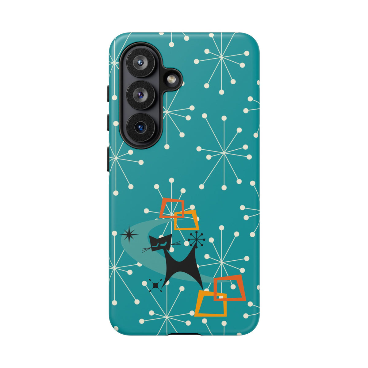 Atomic Space Cat, Starburst Blue, Retro Groovy Smart Phone Tough Phone Cases