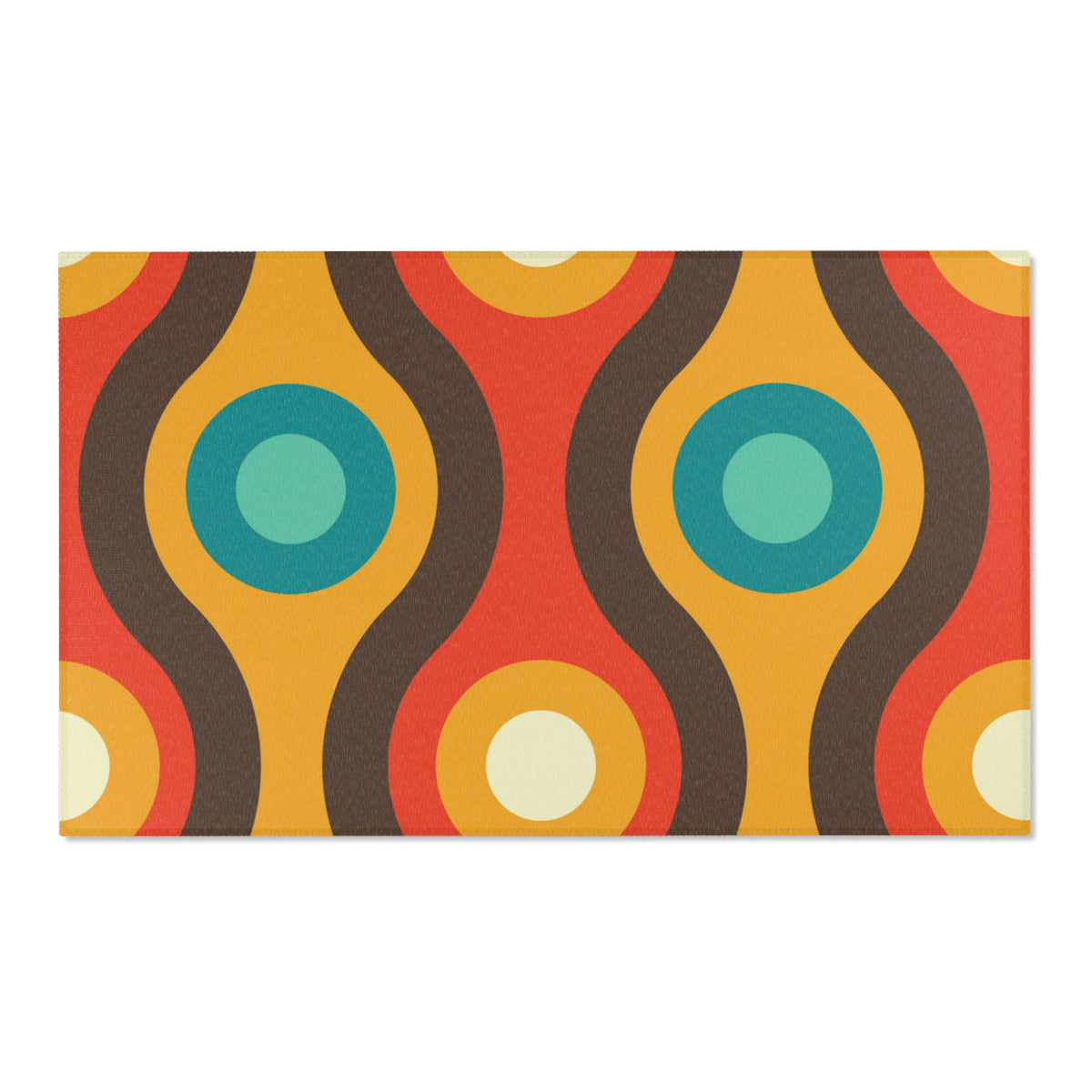 Mid Century Modern Retro Rug, Chocolate Brown, Turquoise Blue, Mustard Yellow Groovy Hipster 1970's Area Rugs - Mid Century Modern Gal