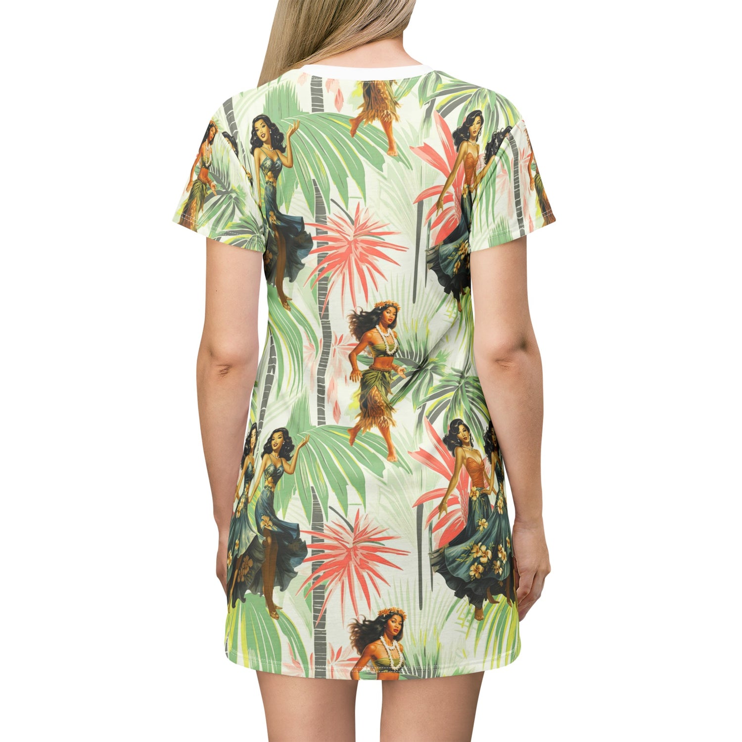 Retro Tiki Hawaiin Gal, Mid Mod T-Shirt Dress - Mid Century Modern Gal