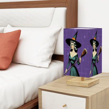 Mid Century Modern Vintage Pin Up Witch Purple Teal Halloween Square Table Lamp - Mid Century Modern Gal