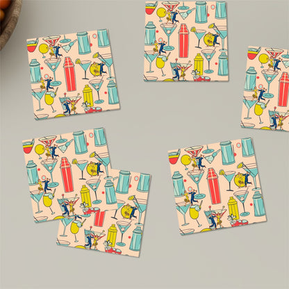 Mid Century Modern Martini Kitschy Mod Square Ceramic Coasters Set of 6 - Mid Century Modern Gal
