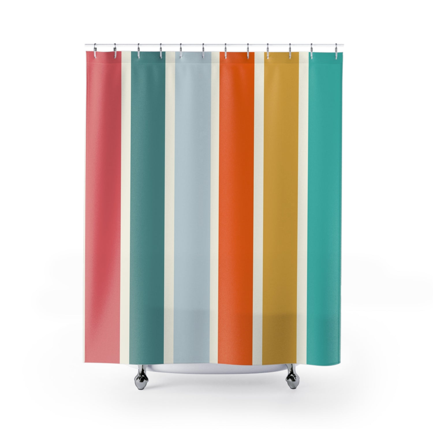 Fruity Stripes Retro Mod Minimalist MCM Colorful Shower Curtain - Mid Century Modern Gal
