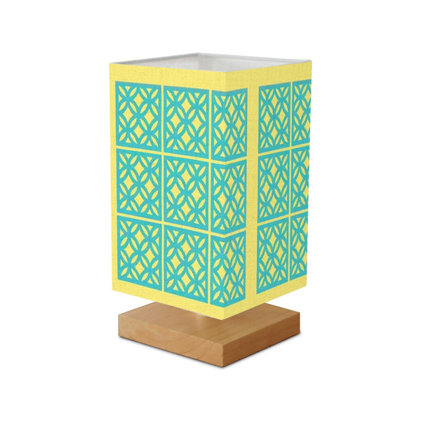 50s Breezeblock Aqua Blue, Yellow Cheery Mod Square Table Lamp
