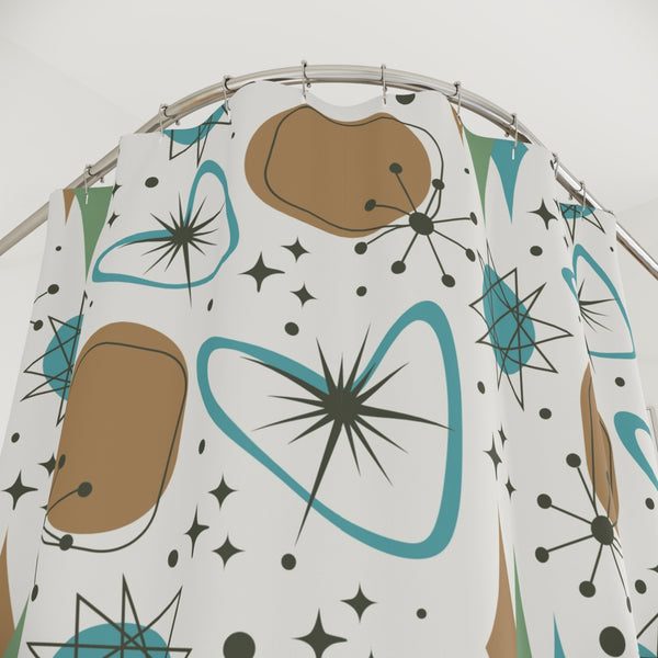 Mid Century Modern Atomic Boomerang Starburst, Mid Mod Shower Curtain