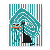 Atomic Fish Art, Mid Century Modern Striped, Teal Kitschy Cat Art - Mid Century Modern Gal