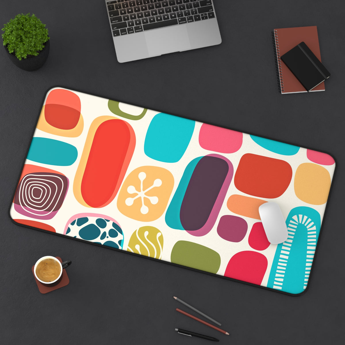 Mid Century Modern Amoeba Designed Geometric Colorful Modern Desk Mat - Mid Century Modern Gal